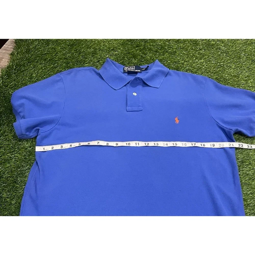 Polo Ralph Lauren Vintage 90s Custom Fit Blue with Orange Pony Polo — Large